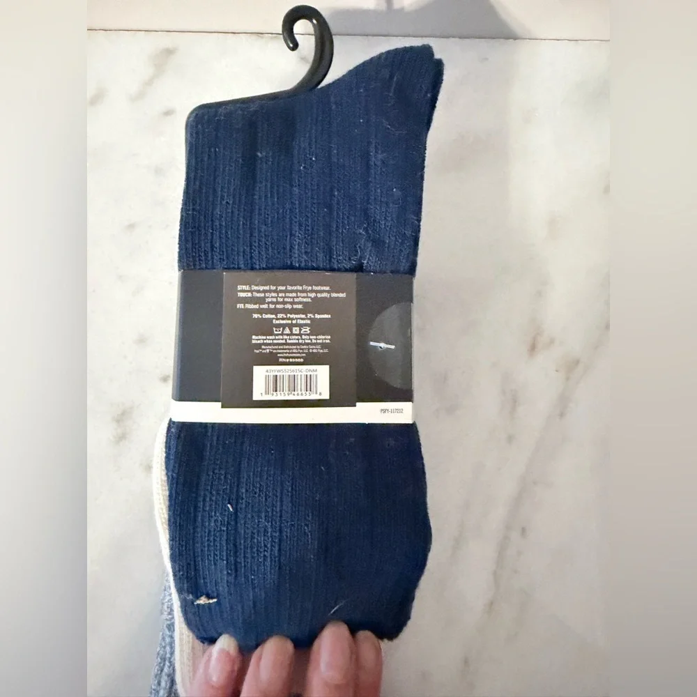 Frye women  gray,blue,off white Cotton Blend Socks. Long boot socks. Set of 3